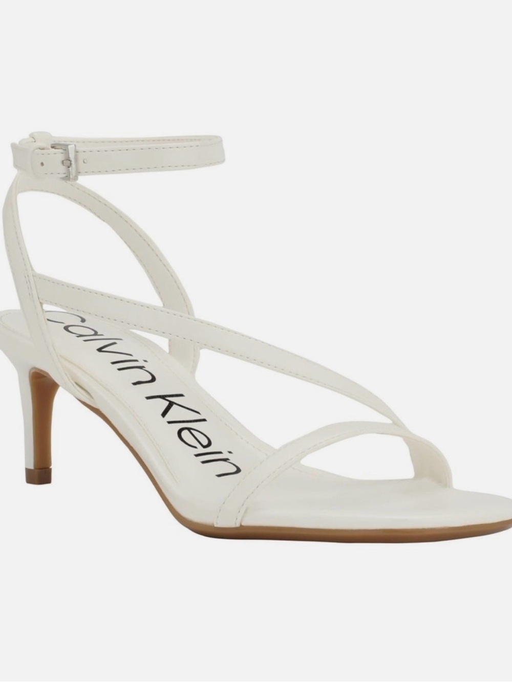 Calvin Klein Off-White Strappy Kitten Heel Sandals